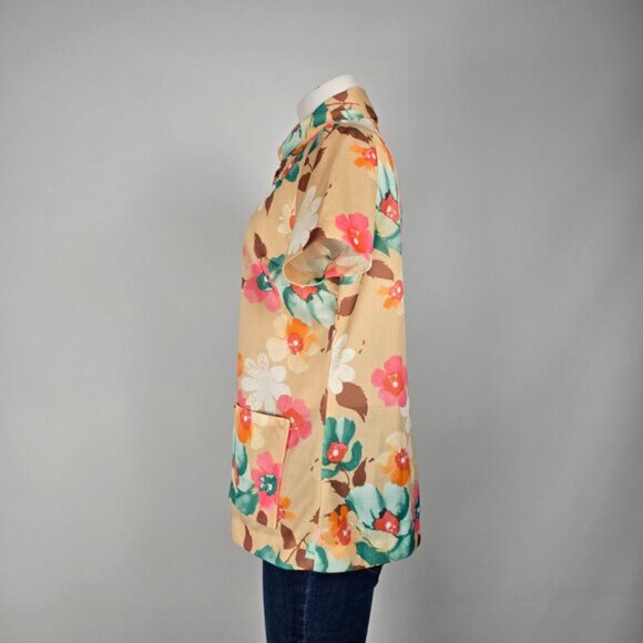 Vintage Orange Floral Button Up Collared Top Size L - Picture 7 of 9